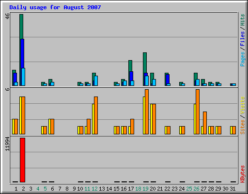 Daily usage for August 2007